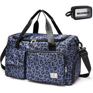 Women Leaopard Grey Small Gym Carry On Weekender Travel Shoe Compartment Bag